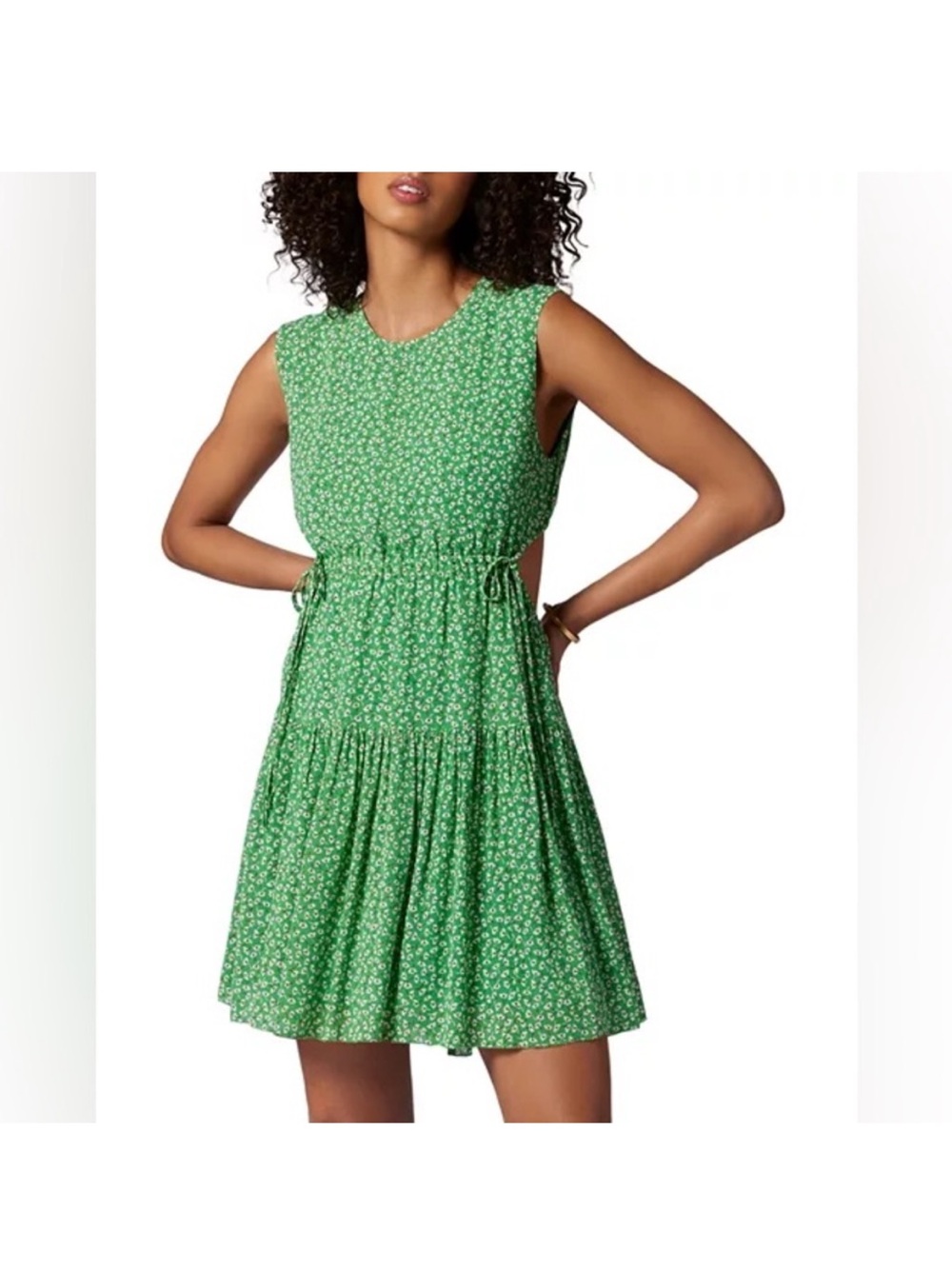 Joie Green Floral Cap-Sleeve Fit & Flare Mini Dress